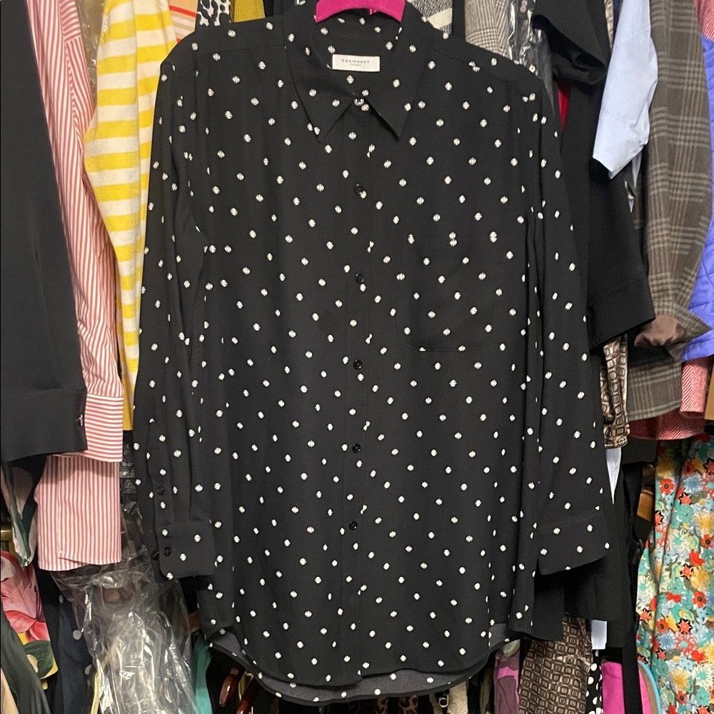 Equipment Black and White Polka Dot Button Down Shirt